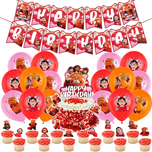 Decoration Anniversaire Turning Red,41 Pcs Turning Red Party,Turning Red Ballon,Turning Red Decoration,Turning Red Anniversaire Bannière Gâteau Toppers Décorations pour Enfants Fête D'anniversaire Cover