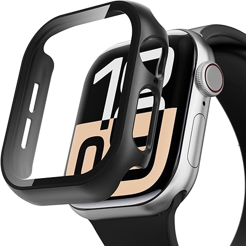 Funda compatible con Apple Watch Series 8 y Series 7 de 1.614in1.772in con protector de pantalla de vidrio templado mate de color sólido (negro,