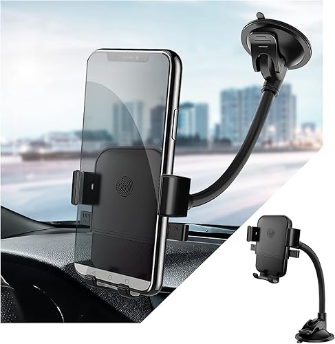 Soporte de teléfono para automóvil, cuello de cisne flexible con brazo largo para parabrisas de salpicadero, ventosa fuerte lavable, soporte para
