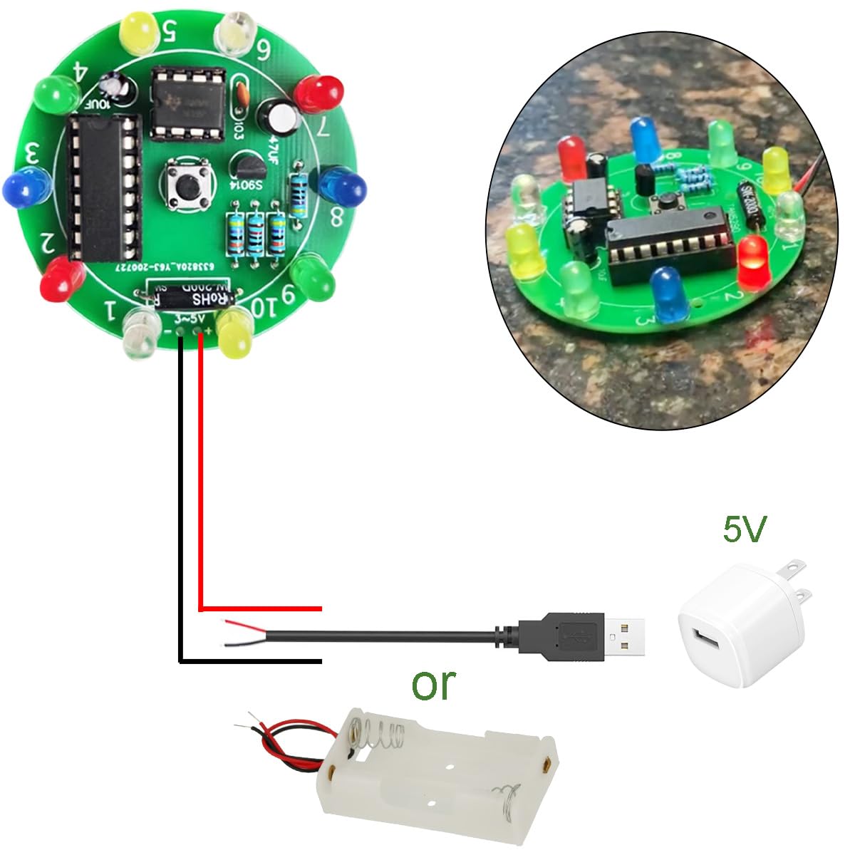Kit de práctica de soldadura DIY de 2 piezas, rueda de la suerte LED con luz, placa de montaje de soldadura electrónica, botón, control por interruptor de vibración, giro aleatorio y parada