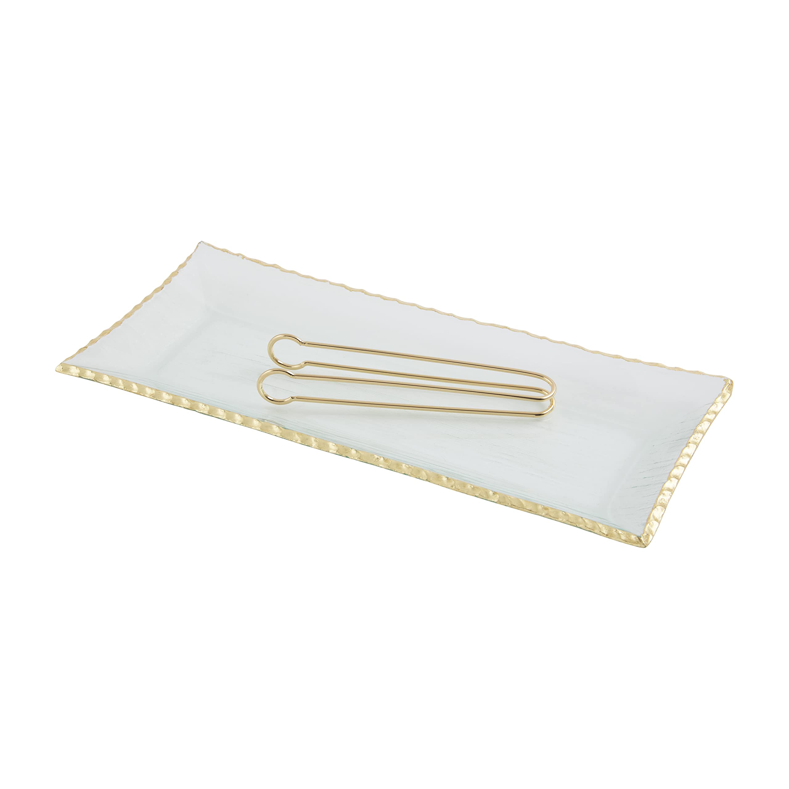 Mud Pie Glass and Gold Serving Platter with Tongs Set 6.25"x13.75"