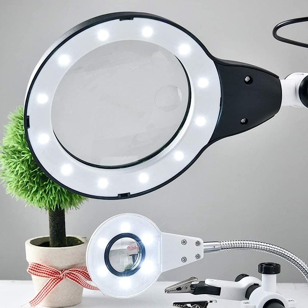 Lente d'ingrandimento, lente d'ingrandimento, lampada da tavolo mani stazione di ingrandimento, supporto per lente d'ingrandimento con morsetto e clip a coccodrillo,