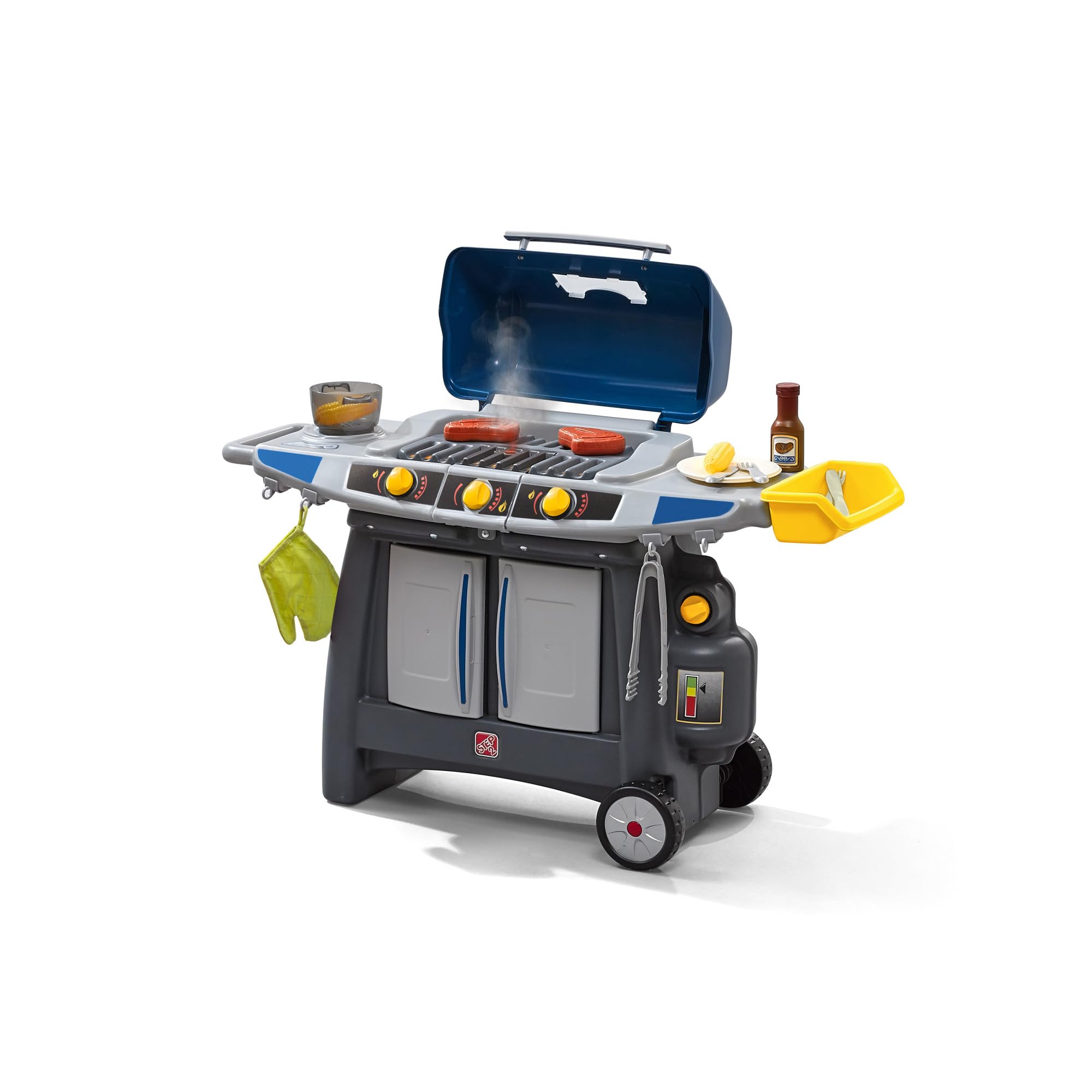 Step2 Sizzle & Smoke BBQ Grill Playset, Indoor/Outdoor Interactive Play with Sounds and Effects, Toddlers 3+ Years Old, 15 Piece Toy Accessories