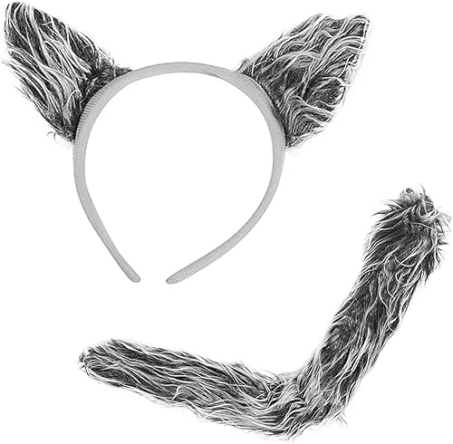 Funny Party Hats Accesorios de disfraz de lobo, orejas de disfraz de Halloween, juego de orejas de lobo y cola
