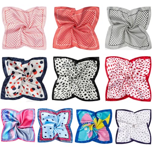 Erioctry 10Pcs Silk Feeling Satin HeadScarf Women Silk Square Scarves Small Satin Scarf Handkerchiefs Neckerchief Shawl Head Scarf Headcloth 50 x 50 cm (Color Random)