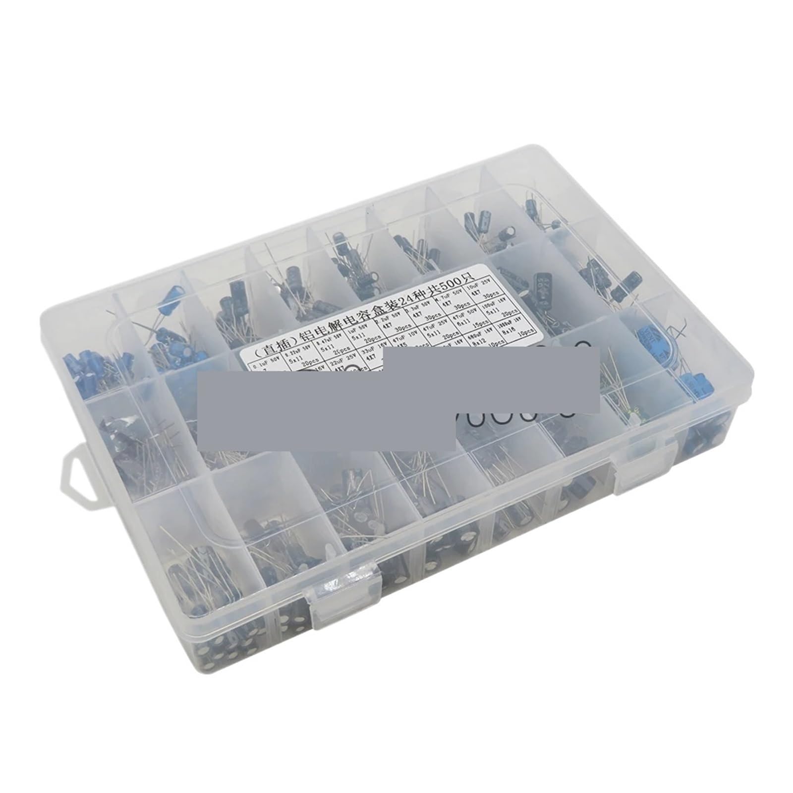 ICXLPMC 500PCS/lot 0.1UF-1000UF 24Values Aluminum Electrolytic Capacitors 16-50V Mix Electrolytic Capacitor Assorted Kit And Storage Box