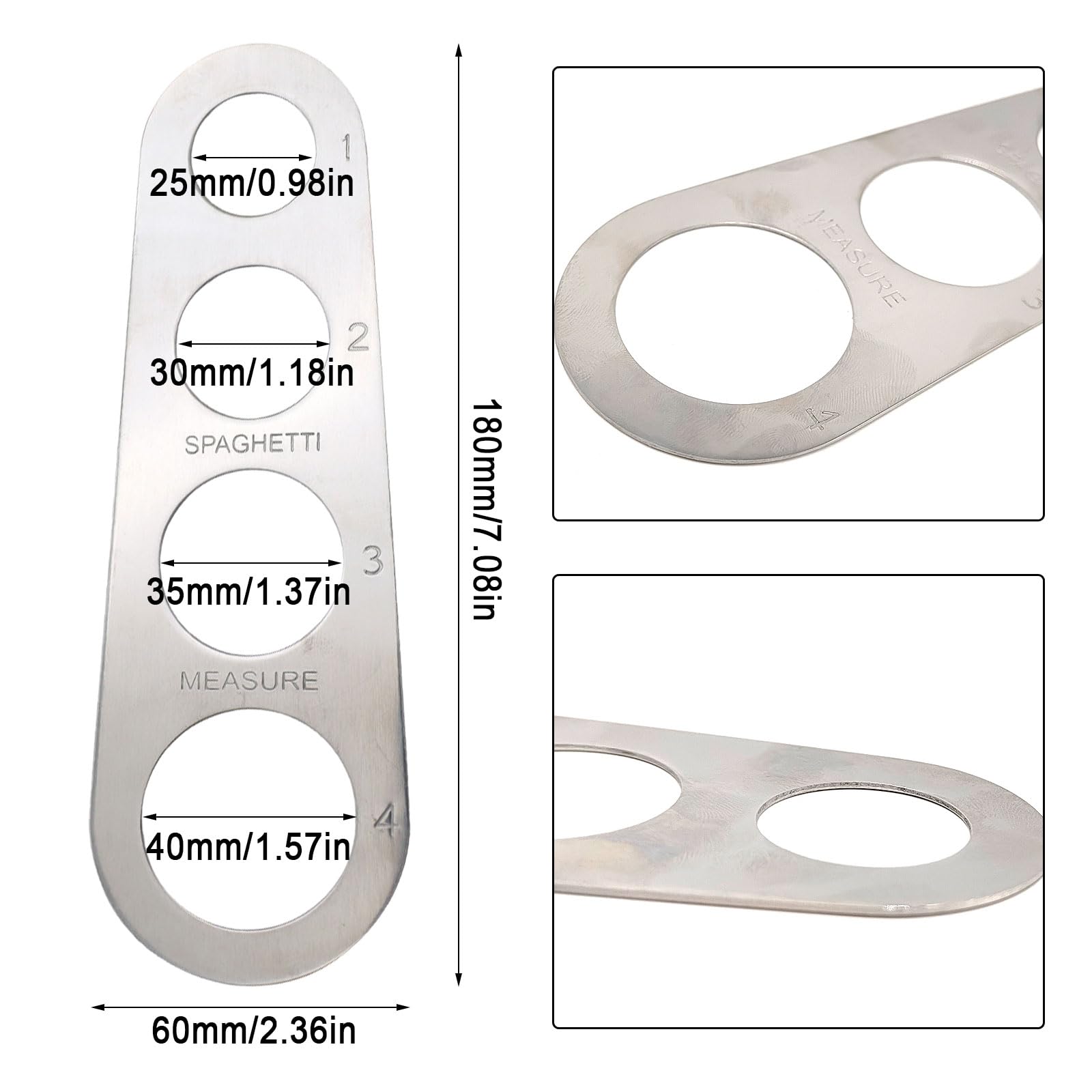 UILYNIU 3 Piezas Medidor de Espaguetis Acero Inoxidable, Herramienta de Cocina, Medidor de Espaguetis con 4 Agujeros Medidores, Porcionador de Espaguetis para Cocina Restaurante (Plata)