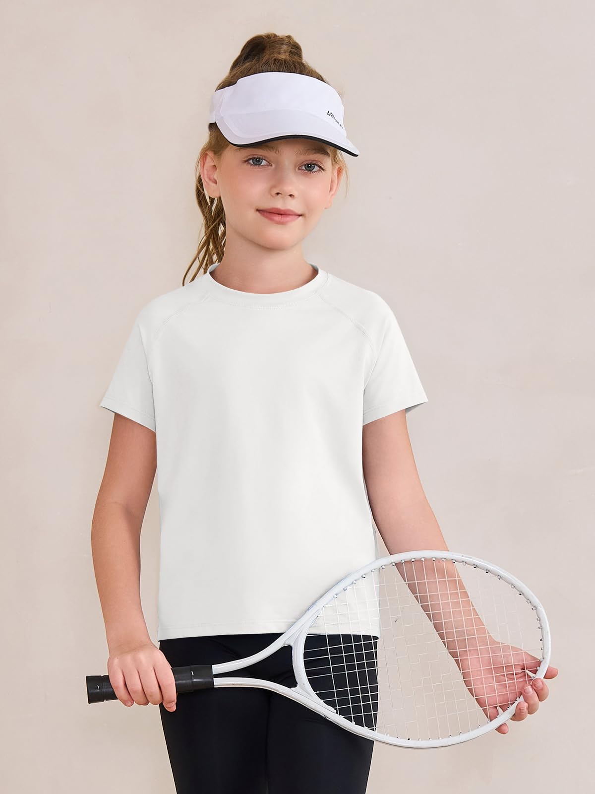 Haloumoning Girls Athletic Shirts Short Sleeve Quick Dry T-Shirt Kids Summer Tee Tops 5-14Y White