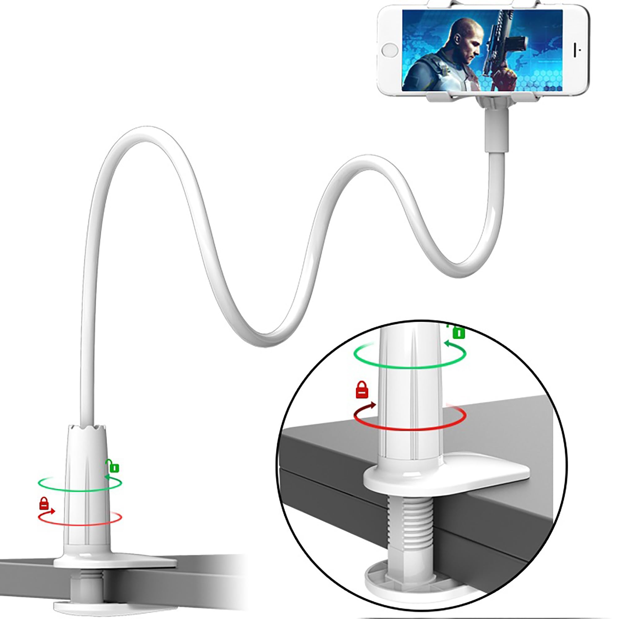 Telefonhalterung, Universal, um 360 ° drehbar, mit flexiblem Schwanenhals, Langer Arm, für iPhone 12 Mini, alle Smartphones (schwarz)
