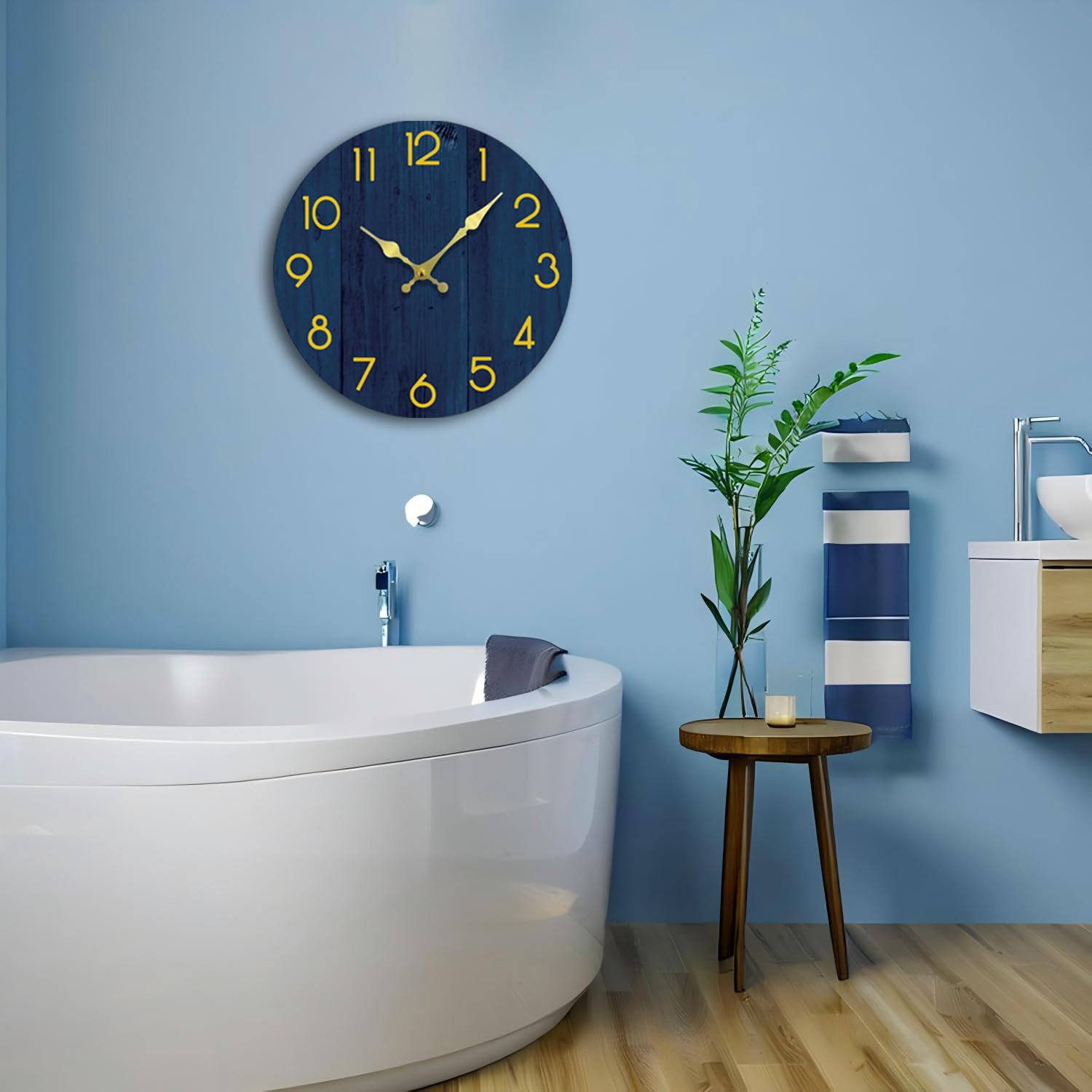 Reloj de pared azul marino que funciona con pilas, reloj de pared silencioso de 8 pulgadas