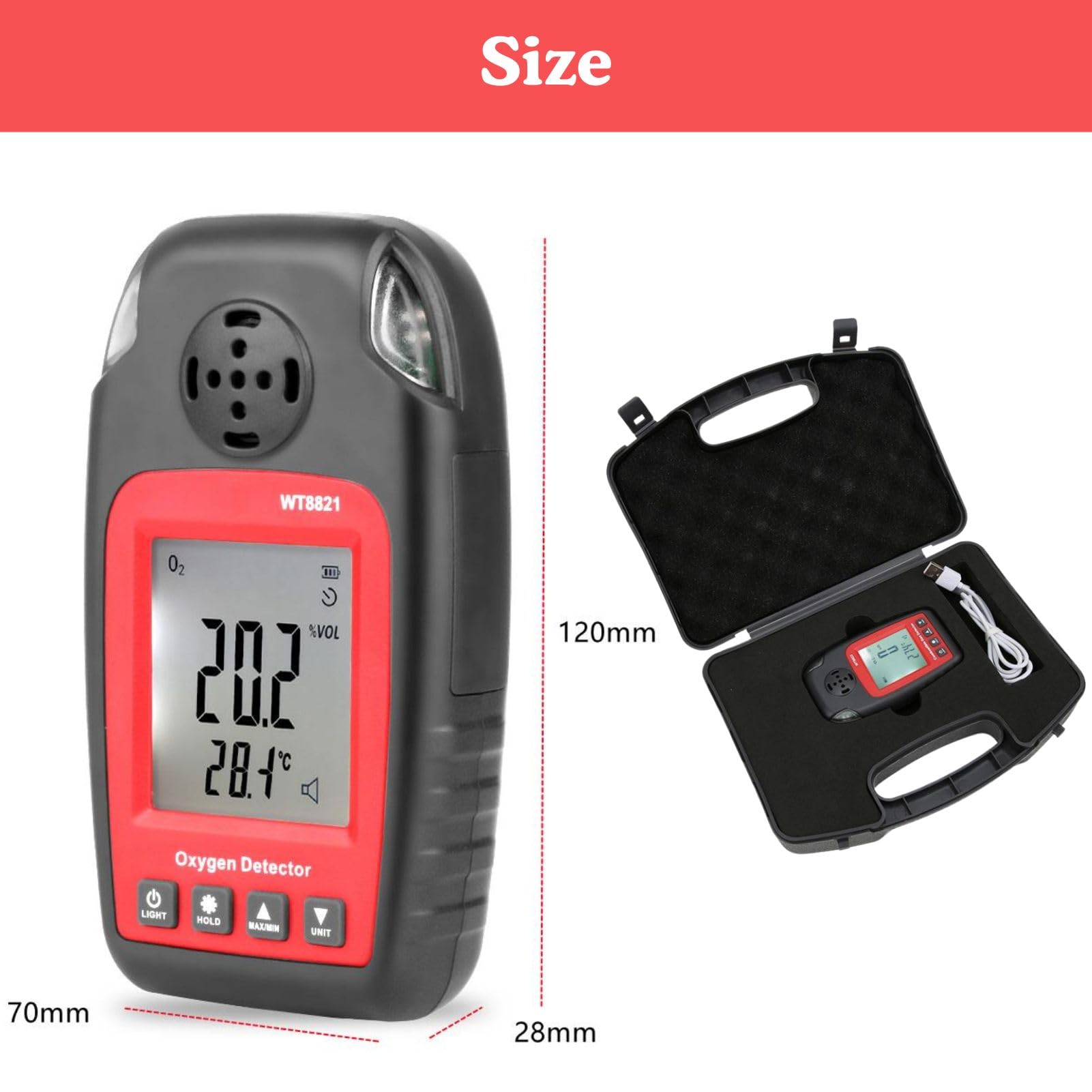 Jadeshay Rilevatore di Ossigeno,0~25% Vol Rilevatore di Gas Portatile Monitor O2 Analizzatore di Ossigeno Tester Rilevatore di Contenuto di Ossigeno con Display LCD WT8821