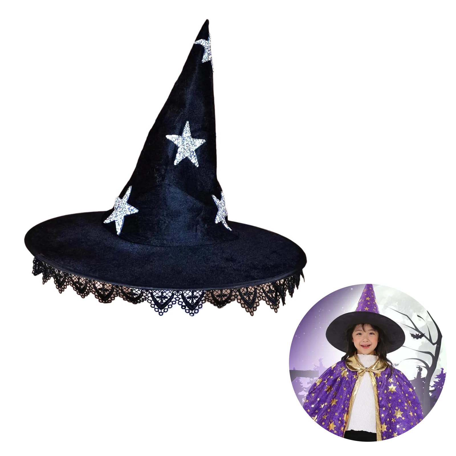 EPIPHQNY Beanie, Kids Halloween Witch Hat with Star Pattern Masquerades Wizard Hat Costume Halloween Carnivals Funny Dress
