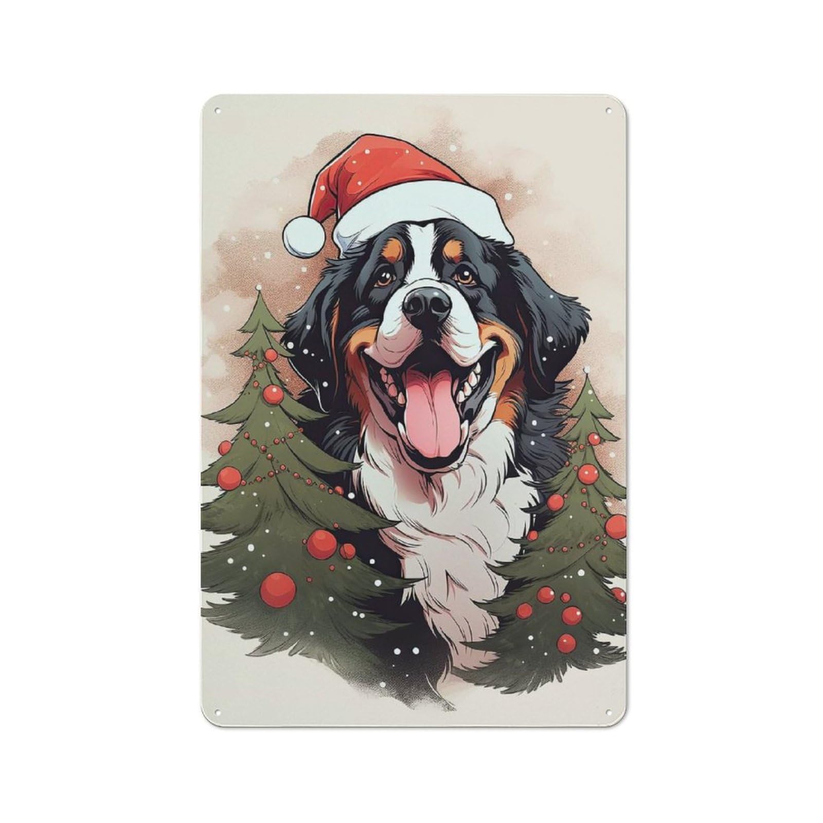 Junmoney Style-12 Metal Wall Plaque With Bernese Mountain Christmas Design 30X20cm, Retro Small Space Decor For Flat, Dorm Room, Lounge Or Cafe