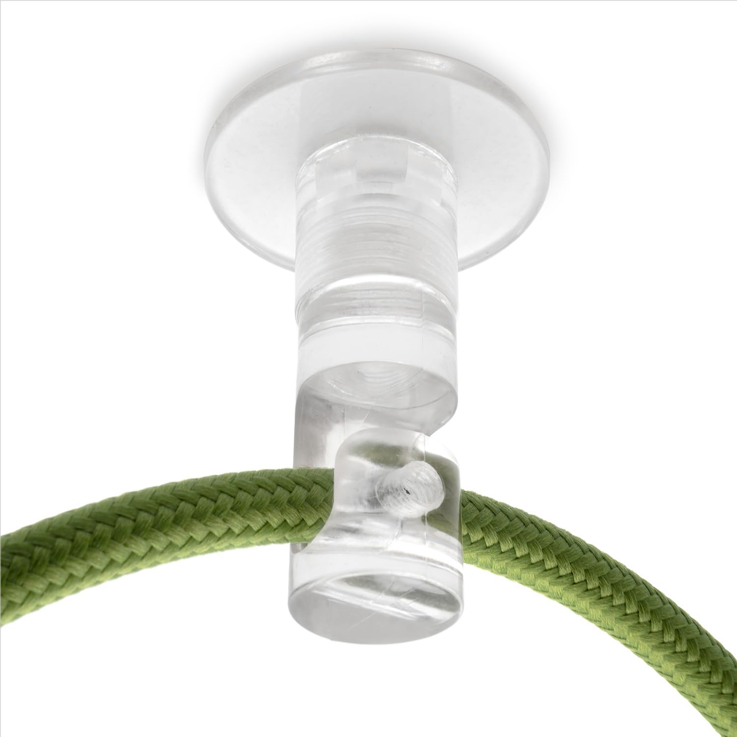 AMARCORDS10 ceiling hooks decentralizers for lights and suspensions. Vertical retractable ceiling hook with visible cable adjustment - TRANSPARENT color electrical cable decentralizer