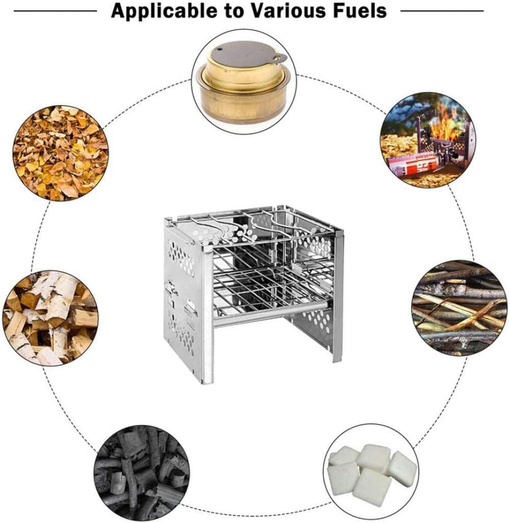 Réchaud de Camping Pliable Sac à Dos Réchaud Portable Mini Réchaud à Bois Pliant Réchaud en Acier Inoxydable Pique-Nique Grill Réchaud pour Camping en Plein Air Cuisine,A