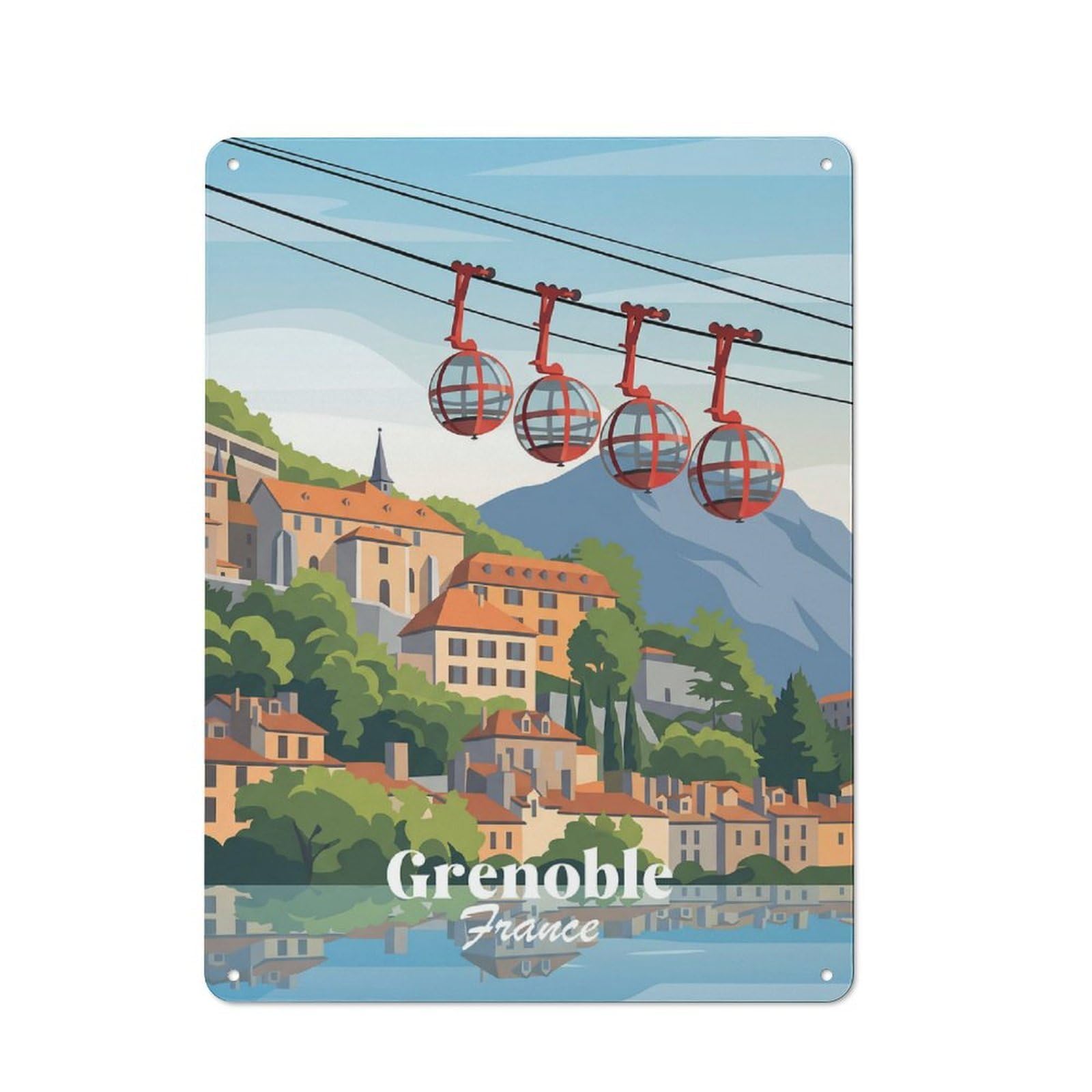 Junmoney Style-1 Classic Grenoble Cable Cars Metal Sign 40X30cm, Classic Pub Decor For Diner, Restaurant, Shed Or Kitchen