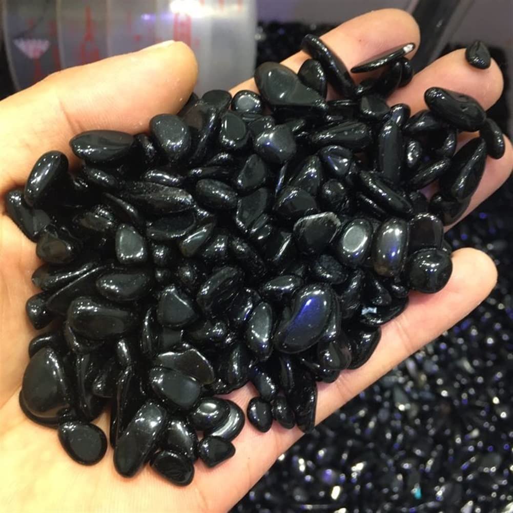 Natürlicher Kristall, grobe Heimdekoration, natürlicher schwarzer Obsidian, Trommelstein, polierte Kristallsteine Haus Dekoration(Size:400g)