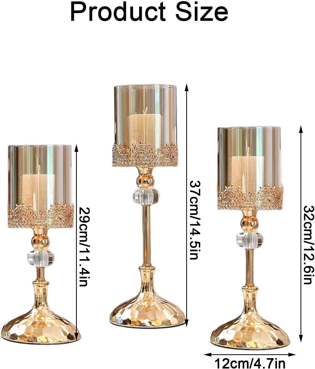 Windproof Glass Hurricane Candle Holder - Decorative Metal Stand Pillar Candle Holder for Fall Christmas Wedding Party Table Centerpiece Home Decor
