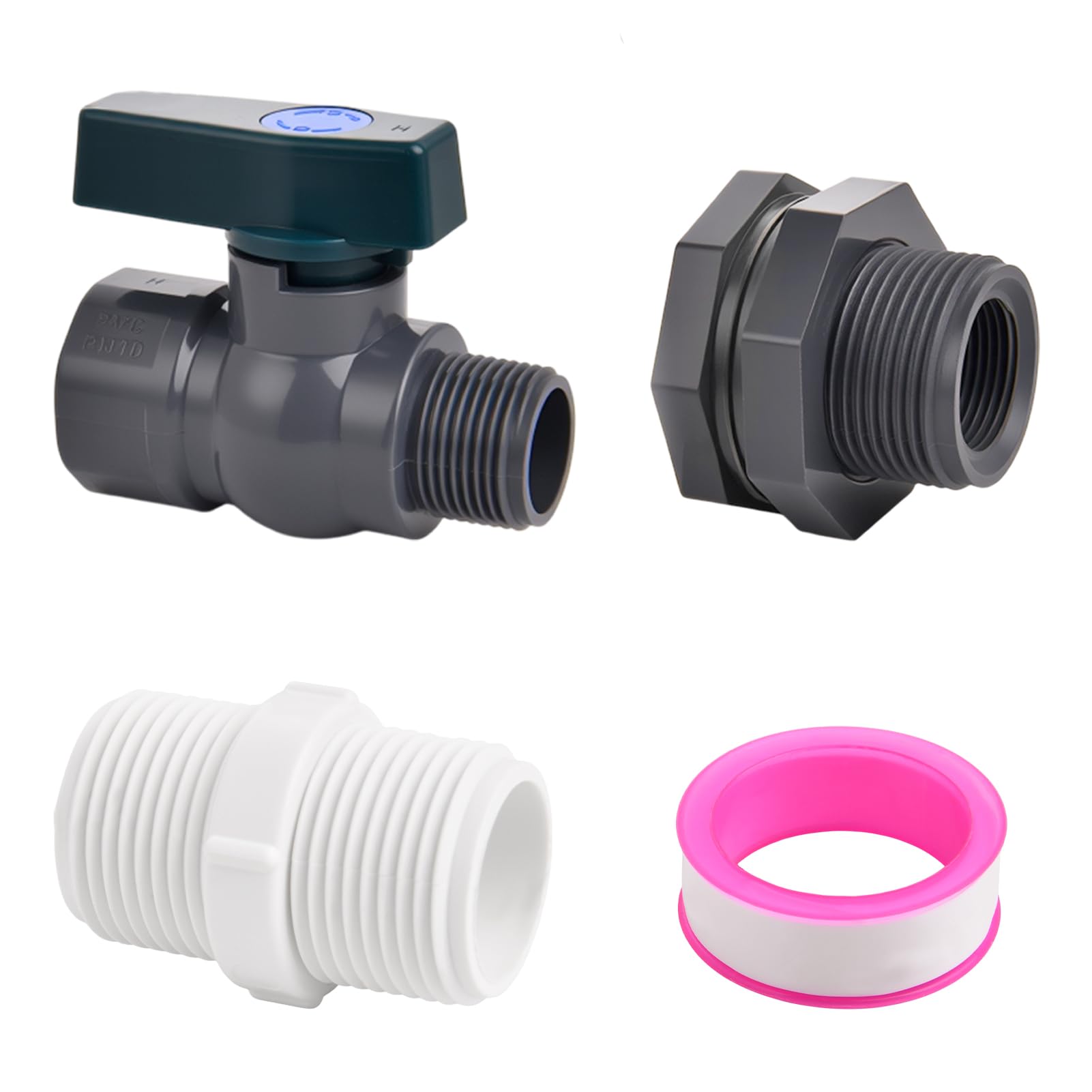 SPEEDWOX 3/4" PVC Rain Barrel Diverter Kit 3/4 Inch Rain Barrel Valve PVC Garden Hose Shut Off Valve with Bulkhead Fitting for Water Tanks, Aquariums, Tubs, Pools, Garden Barrels