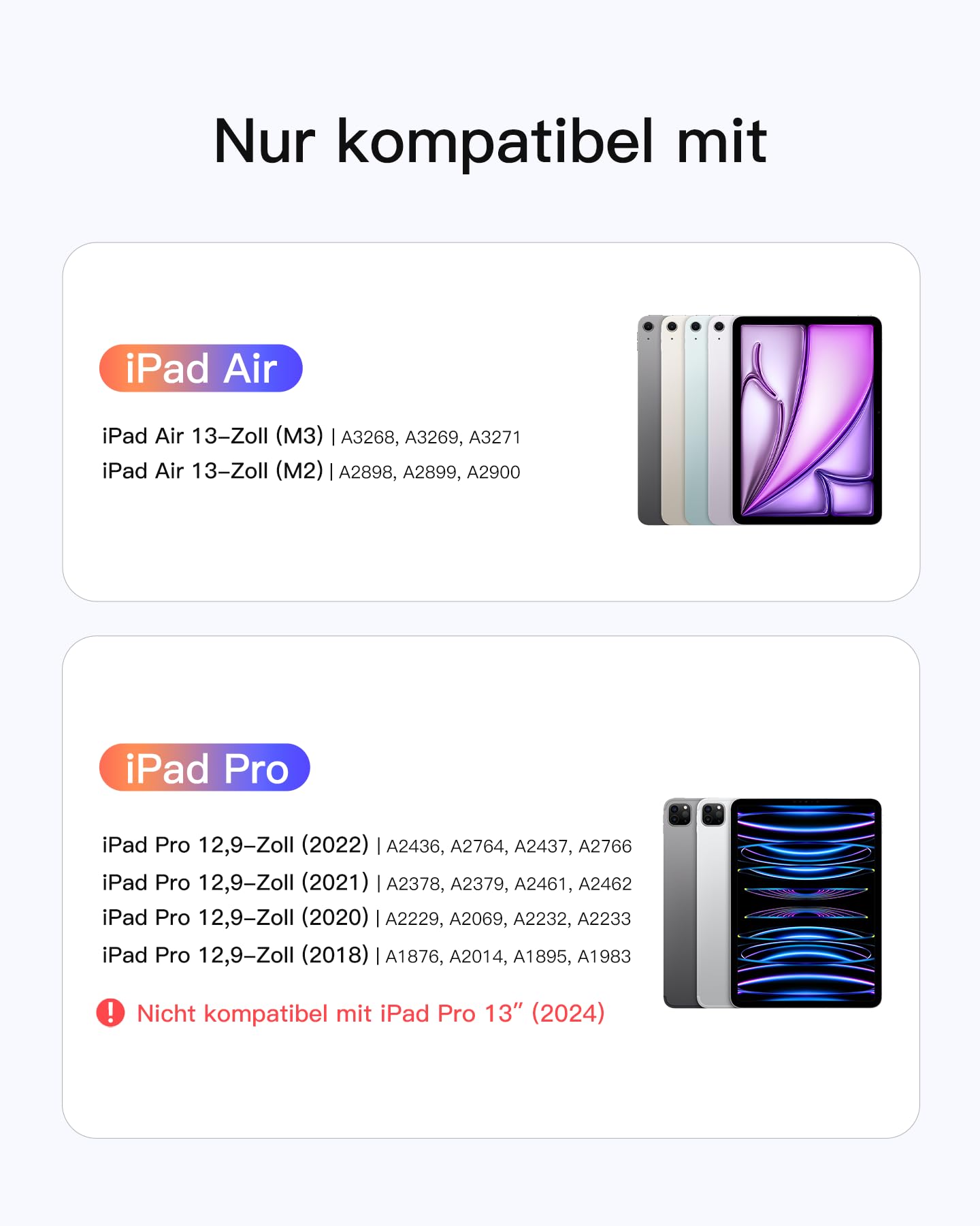 Inateck NeoMagic Magnetische Tastatur Hülle für iPad Air 13 Zoll M4/M3/M2(2026/2025/2024),iPad Pro 12.9 Zoll,Großes Trackpad,LED-Anzeige,7 Farben Hinterleuchtet,QWERTZ,mit Stifthalter,KB903
