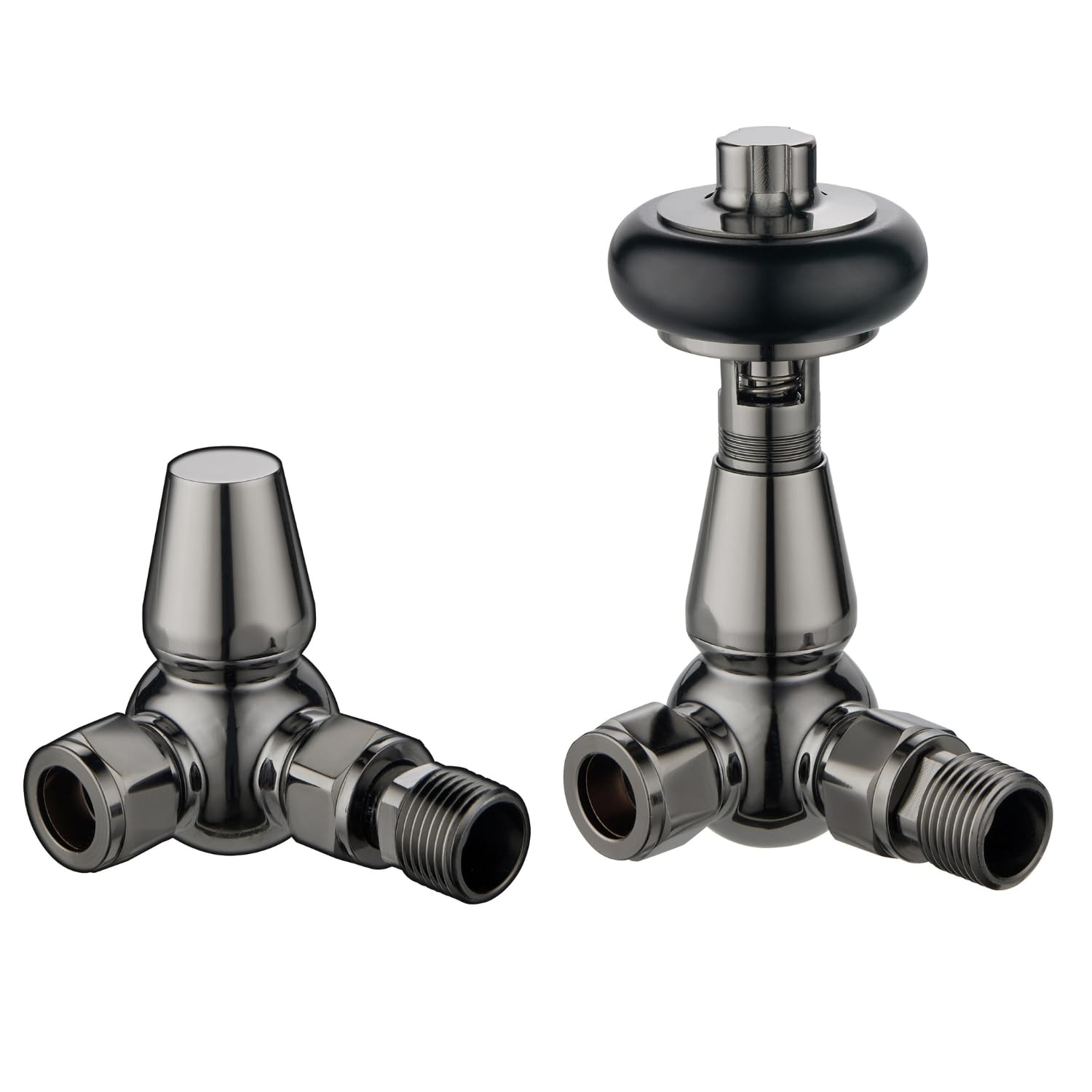 Black Nickel Woodhead Corner Radiator Valves Modern Radiator Valves 15mm x 1/2" Set of 2 — image 1