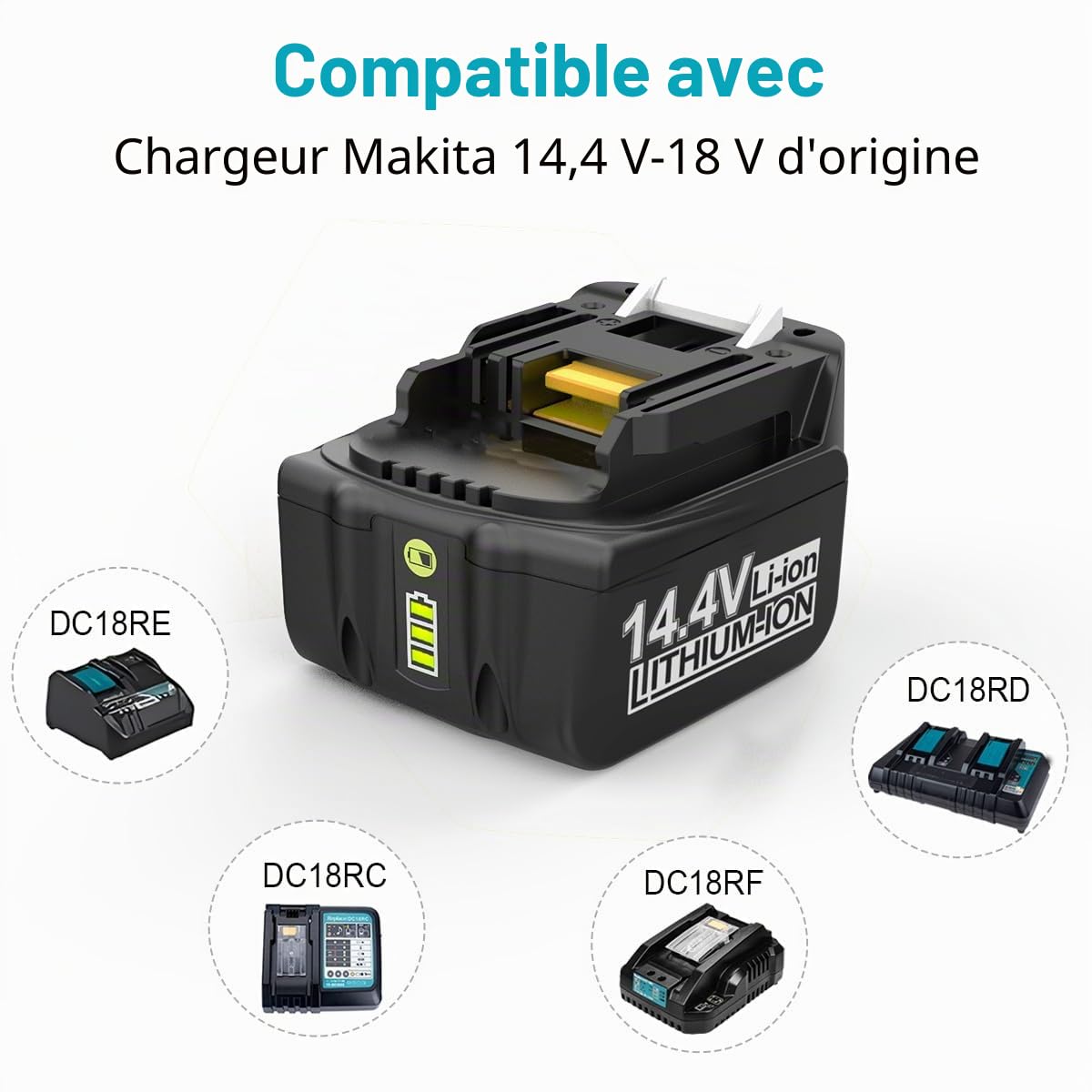 Batterie 14,4V 5,0 Ah pour Makita BL1430 BL1415 BL1440