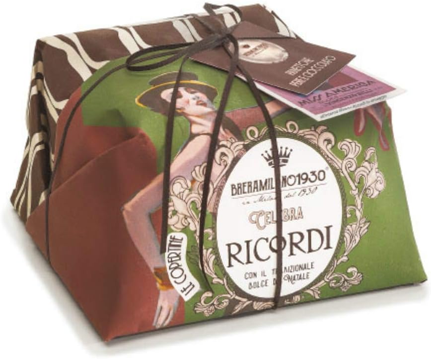BreraMilano Ricordi Panettone with Pears and Chocolate Chips by G Cova, Hand-wrapped, 1000g, Made in Italy