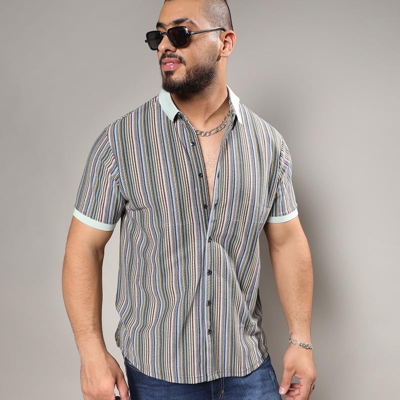 Image of Instafab Plus Men's Shirt for Casual Wear | Spread Collar | Short Sleeve | Button Closure | Plus-Size Fit | Cotton Shirt Crafted with Comfort Fit for Everyday Wear