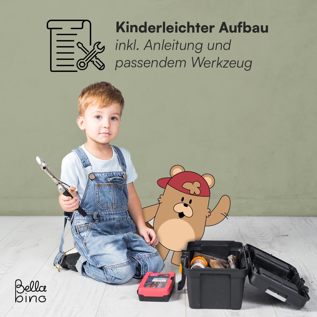 Bellabino Koro Bücherregal Kinder – Regal Kinderzimmer mit 3 Fächern für Bücher – Montessori Kinderregal mit Schublade – Spielzeugregal Aufbewahrung in Weiß – Spielregal aus Holz 79 x 34 x 72 cm