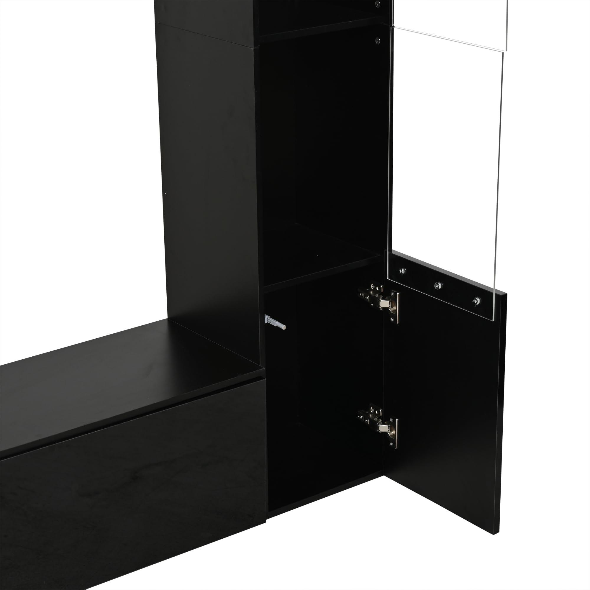 TV Wohnwand Wohnzimmer Set für Fernseher bis zu 70 Zoll, Wohnwand Schwarz Wohnzimmermöbel Set mit TV Schrank und Vitrine, Schrankwand Wohnzimmer Wohnzimmerschrank mit Stauraum, 228x30x170 cm