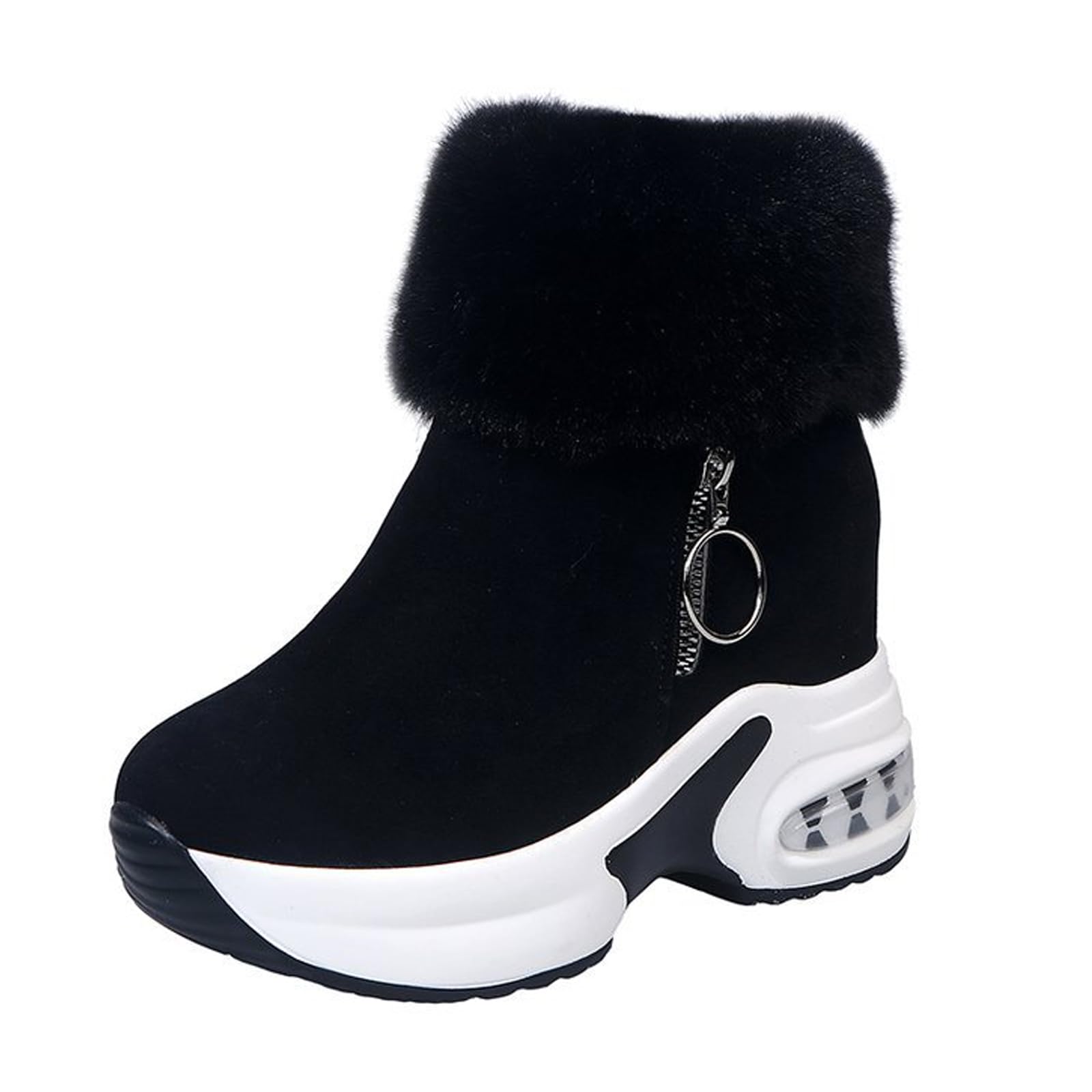 Womens Chunky Platform Winter Snow Boots Warm Faux Fur Lined Anti-slip Winter Boots for Women Side-Zip Wedge Ankle