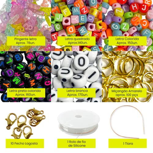 Kit Micangas Para Fazer Pulseiras Colar Maleta com Missangas Infantil Coloridas 1690pçs Presente de