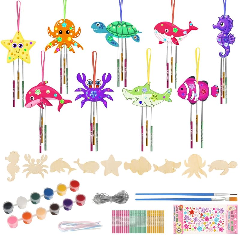 ZHITENG Bastelset Kinder 52-teilig - Holz Figuren Mit 12 Farbstiften | DIY Kreativset Für Jungen & Mädchen