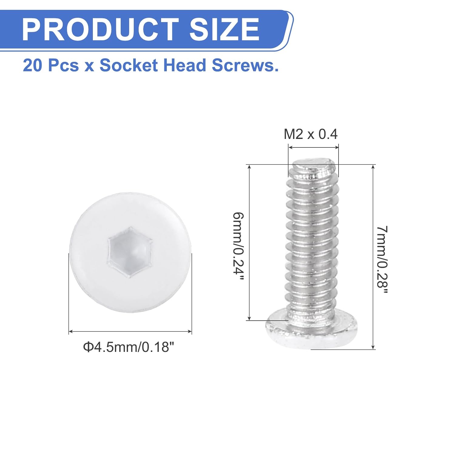 MECCANIXITY 20 Pcs M2-0.4 x 6mm Button Head Hex Socket Head Screws, 304 Stainless Steel Bolts Full Thread Bright Finish Self Tapping Screws for Furniture Electrical Appliances, White