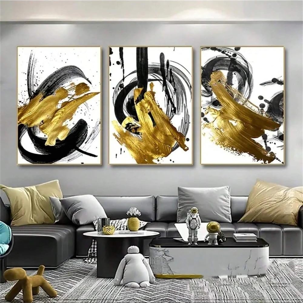 WUHBCZ Wall Posters-Modern Abstract Calligraphy Style Poster Golden and Black and White Elements Living Room Kitchen Office Sofa Background Decoration-40 * 50cm/3PCS (No Frame)