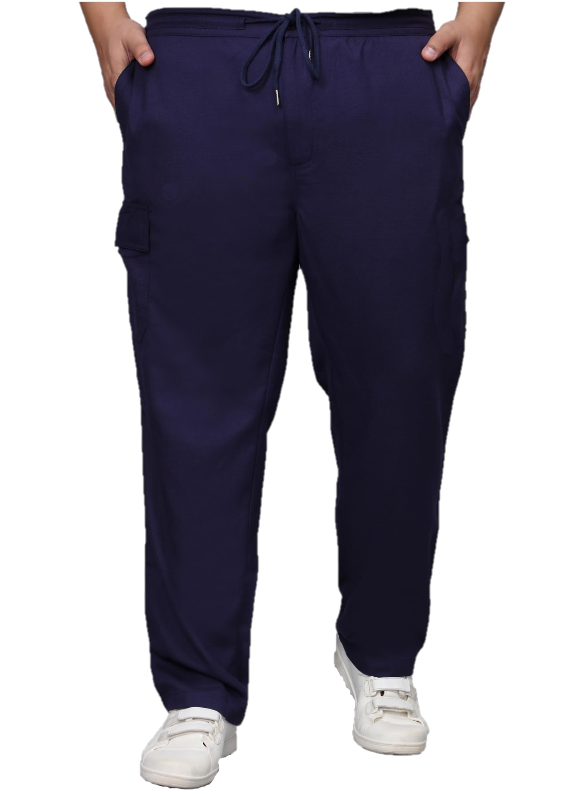 Mens Solid Cotton Linen Plus Size Cargo Pyjama |Loungewear Sleepwear Travel Wear Cargo Pyjama | (L ; Navy)-image-2