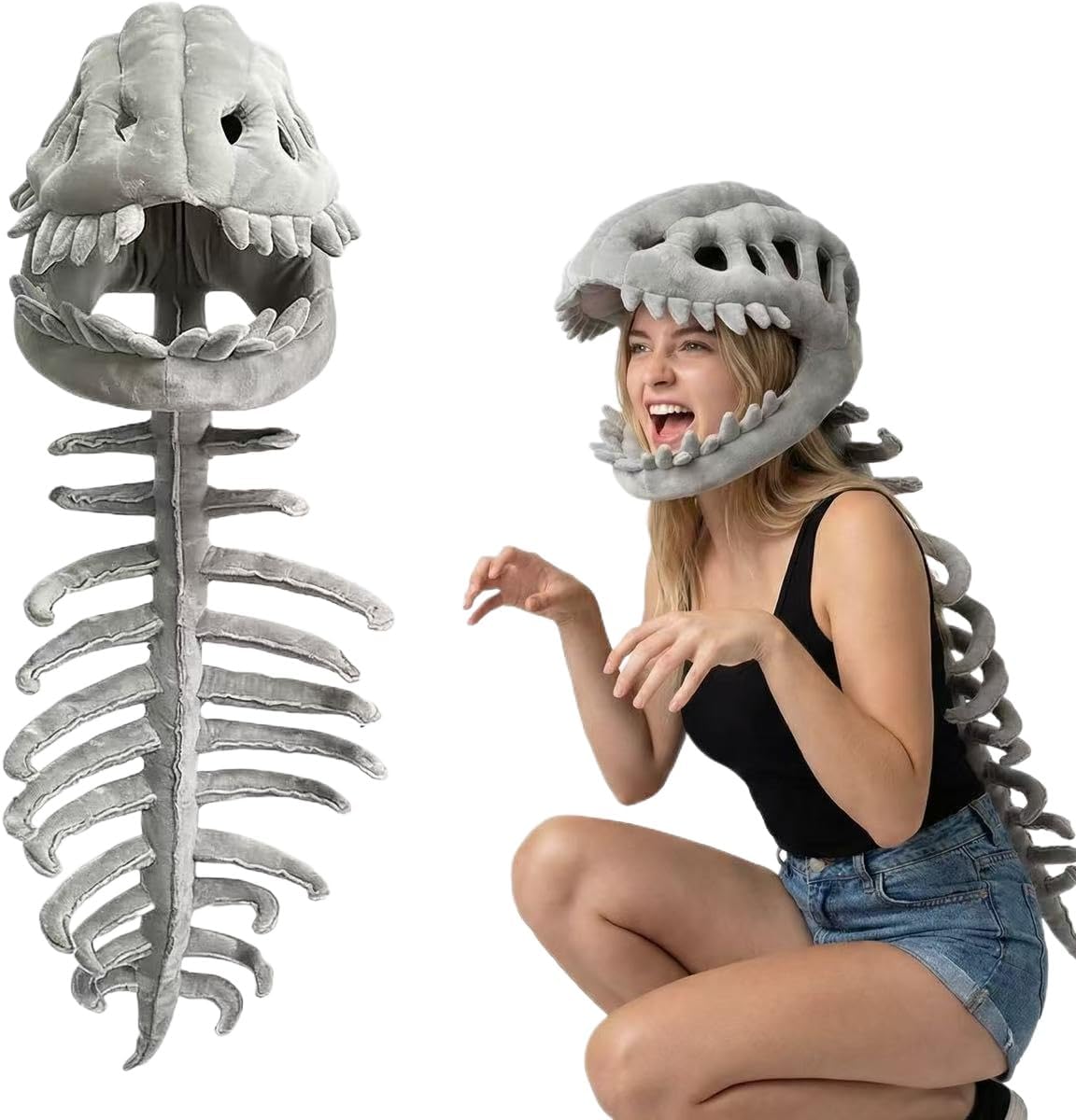 Hat Dinosaur Skeleton Costume Unisex Adult Plush Headpiece Giant Bone Outfit For Halloween Cosplay Carnival Partywear