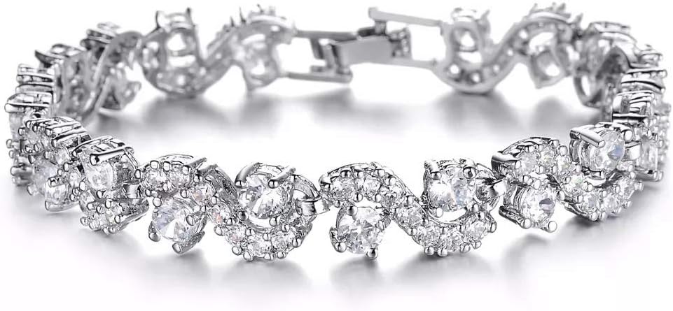 White Silver Plated Cubic Zirconia Stylish AAA Crystal Charm Bracelet for Women (10950b), One Size