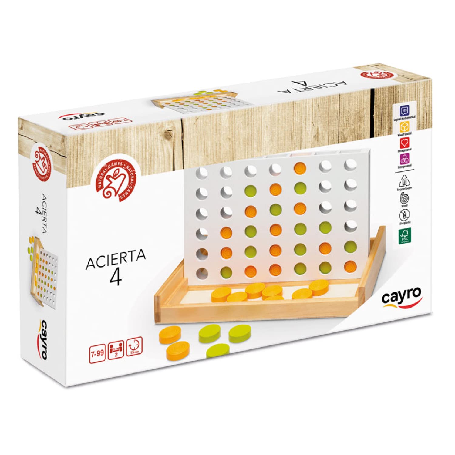 Cayro - Match 4 - + 7 Years - Vertical 4-in-a-Row Model - Board Game for Children and Adults - Green and Yellow Chips - Ideal for 2 Players