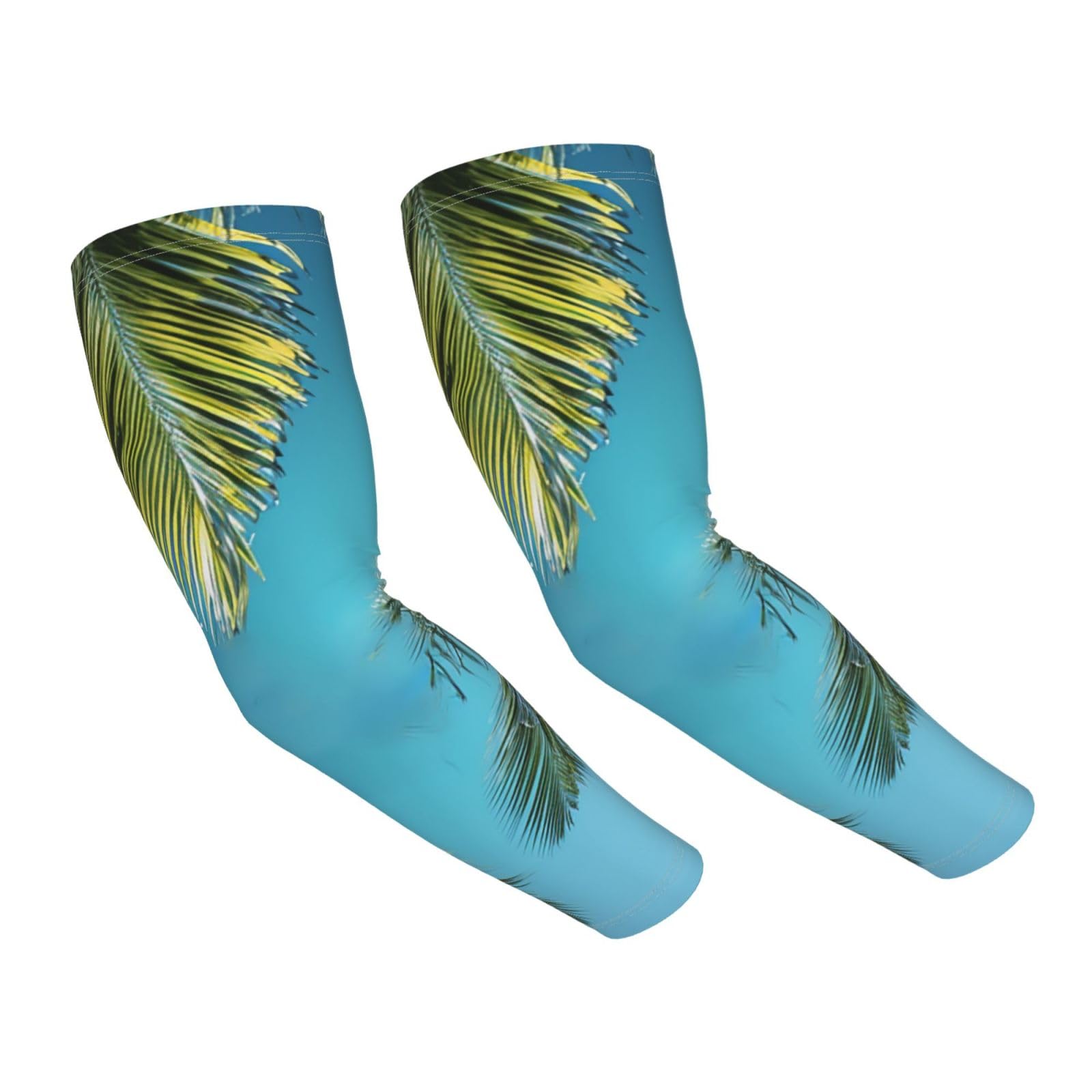 RLDOBOFE UV Sun Protection Arm Sleeves Blue cover with palm trees Compression Sleeves Cooling Arm Sleeves for Men Women Gardening Sleeves