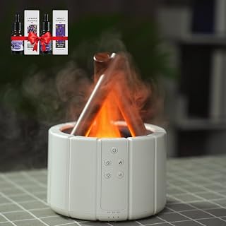 Bonfire Diffuser Flame Fireplace Diffuser with Remote 250ml Wood Fireplace Humidifier Essential Oil Diffuser Fire Place Diffuser Aroma Diffuser with Timer and Auto Off (White+Essential Oil)