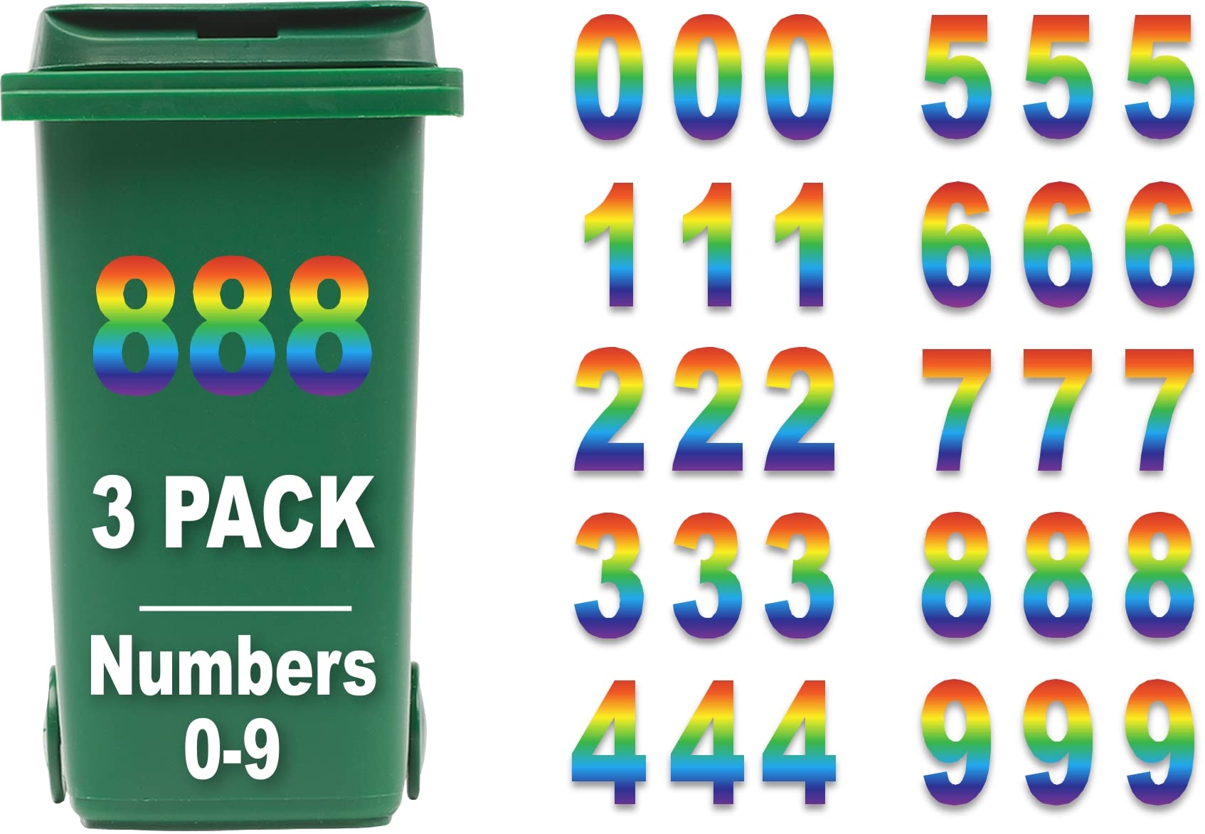 Buy MULTICOLOUR 3 Pack Wheelie Bin Numbers for Bins CHOICE OF NUMBERS