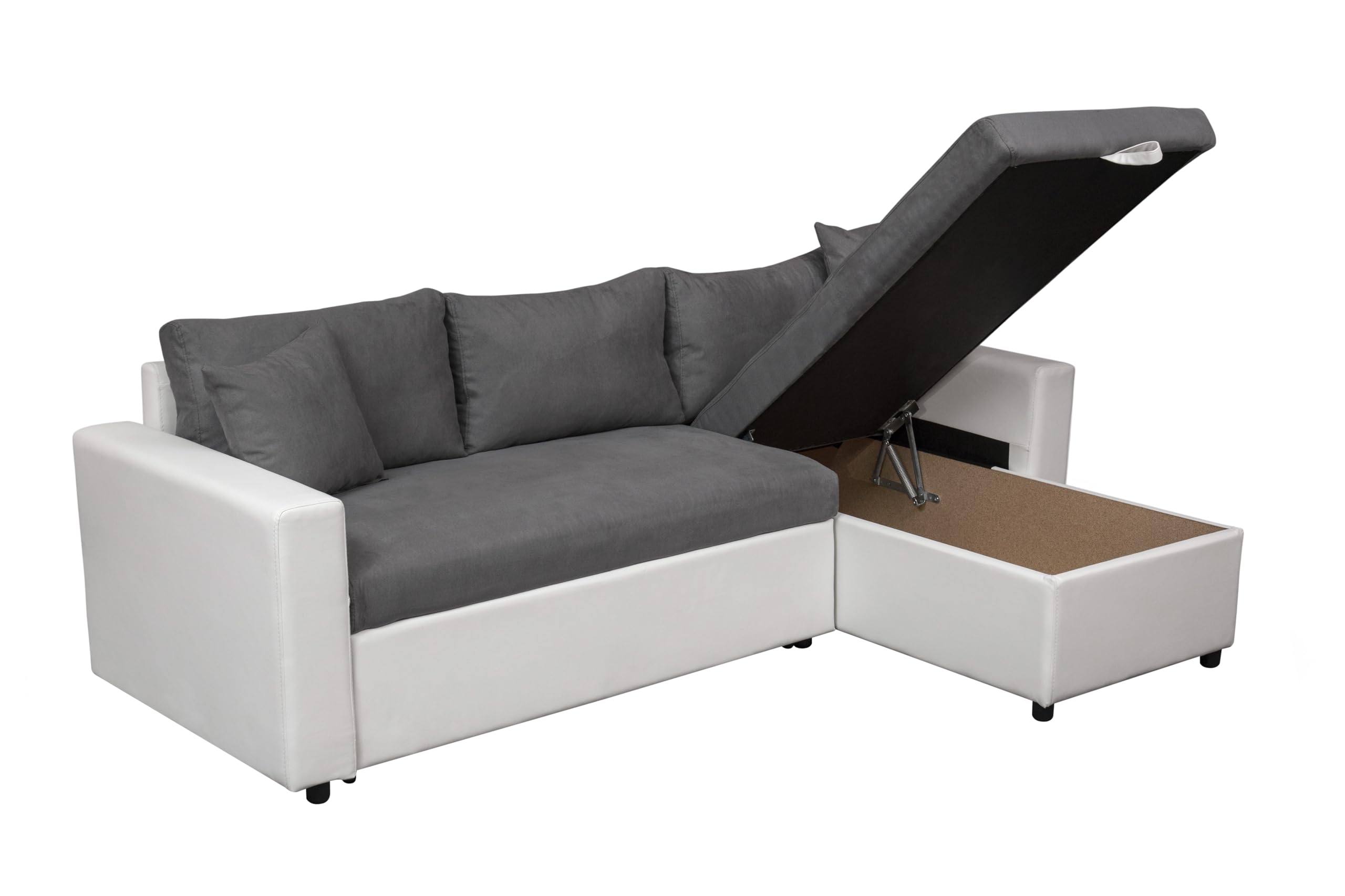 LOUNGITUDE Canapé d'angle 4 Places Convertible et Réversible Maria avec Coffre en Simili et Microfibre