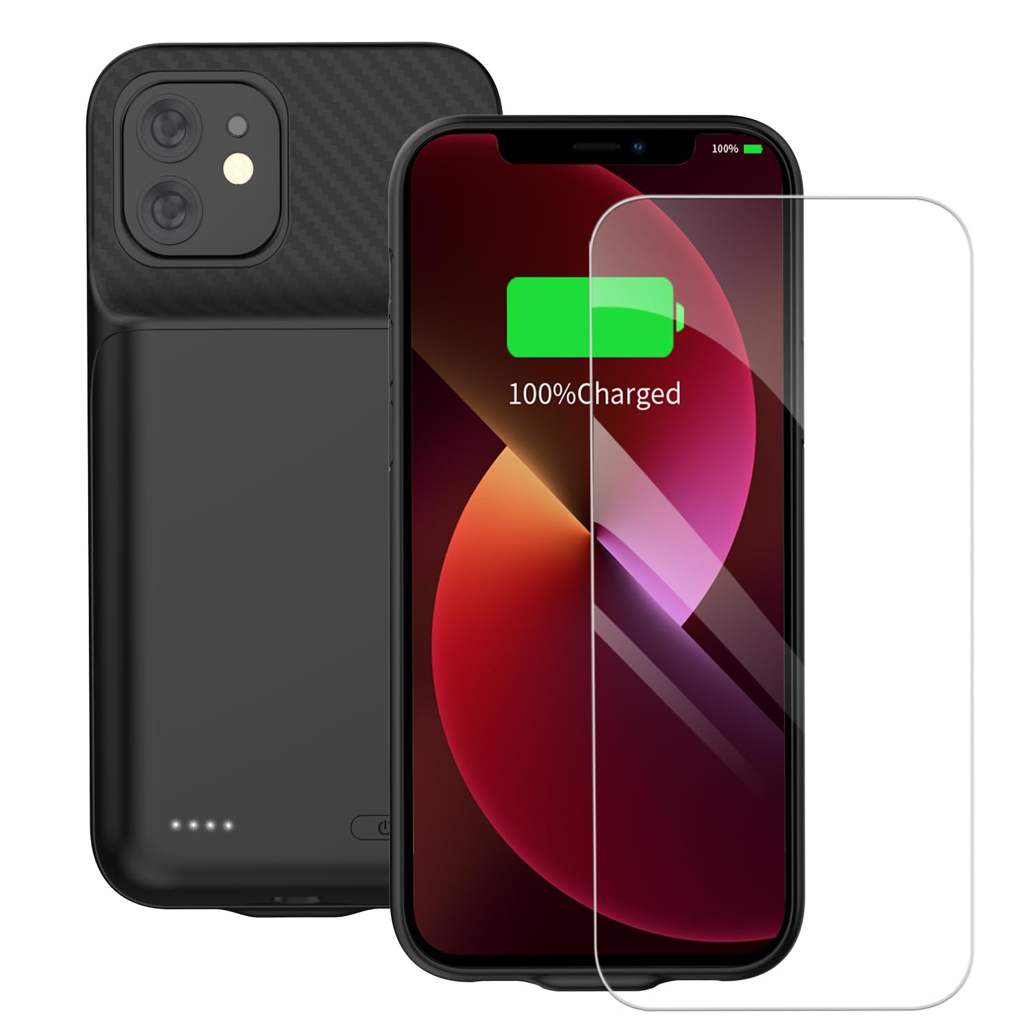 Custodia con batteria per iPhone 14/13/13 Pro, custodia di ricarica portatile ricaricabile da 13800 mAh, custodia protettiva con pellicola protettiva per schermo, nera