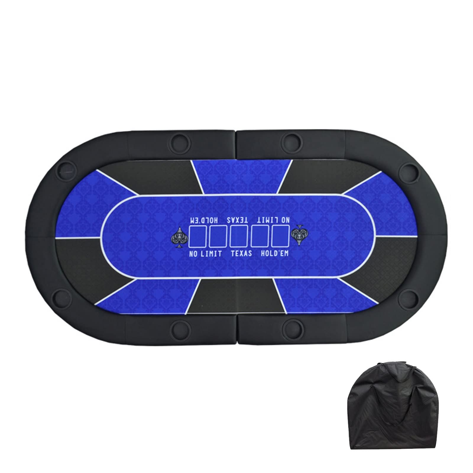 Table de Poker Pliable Portable avec Sac Oxford et 8 Porte-gobelets, 10 Joueurs pour Le Jeu de Loisirs Texas Casino, 181x92cm, Aucun Assemblage Requis (Color : Blue)