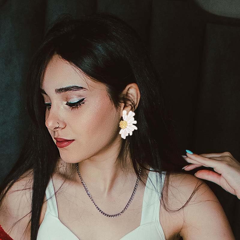 Exaggerated Vintage Flower Stud Earrings for Women Trendy Half Daisy Earrings Bohemian Statement Earrings Extra Large Enamel Dangle Earrings for Woman Oversized Floral Earrings for Mom Daughter - Image 5