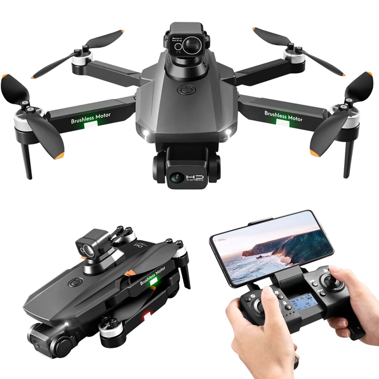 Drone per Adulti, Quadricottero RC per Principianti, Pressione dell'Aria Altezza Fissa, Trasmissione di Immagini 6K HD, Evitamento Ostacoli Laser, Volo Traiettoria, Decollo/Atterraggio con u