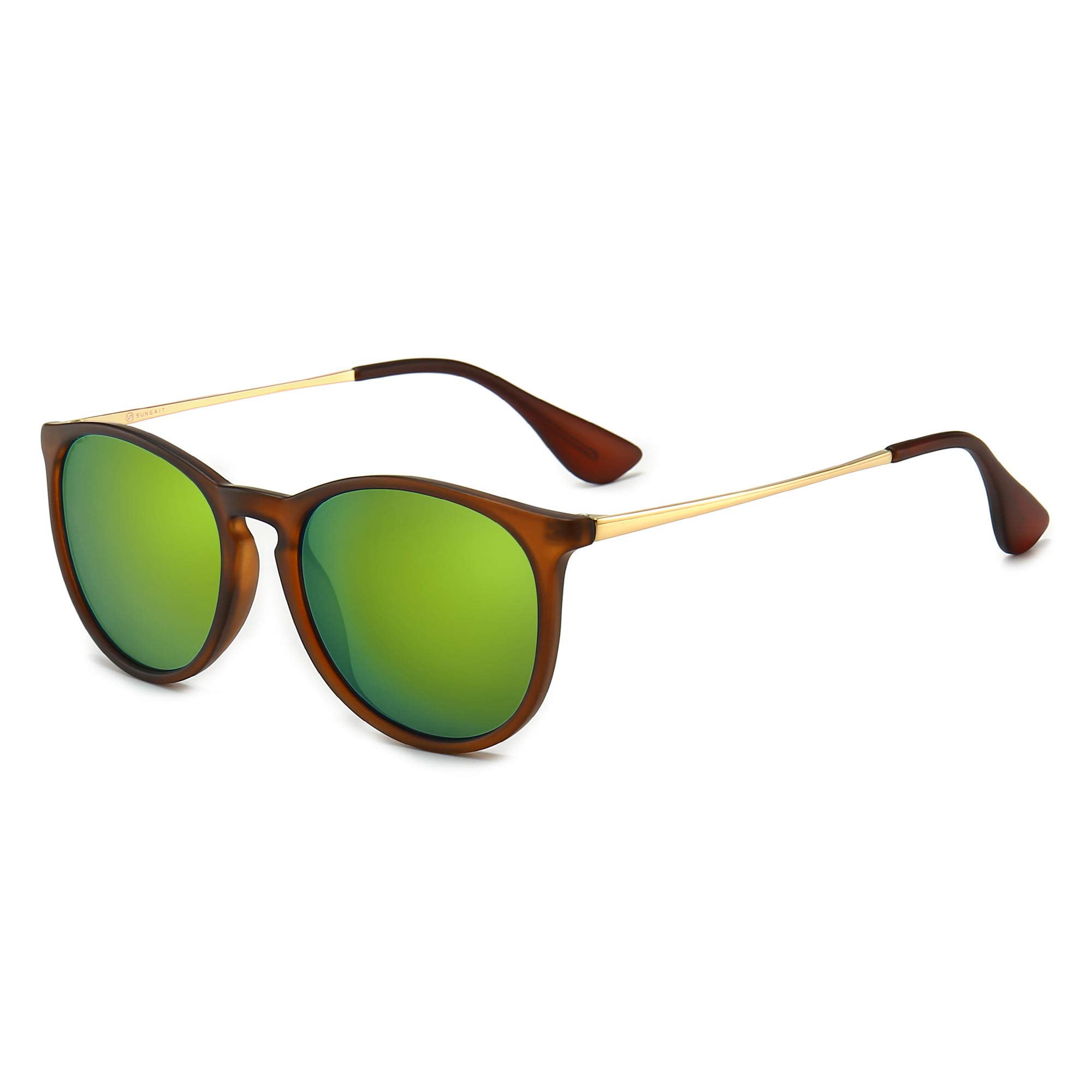 Vintage Round Sunglasses for Women Classic Retro Designer Style (Brown Frame Matte Finish/Yellow-green Lens) 1567 CKHL