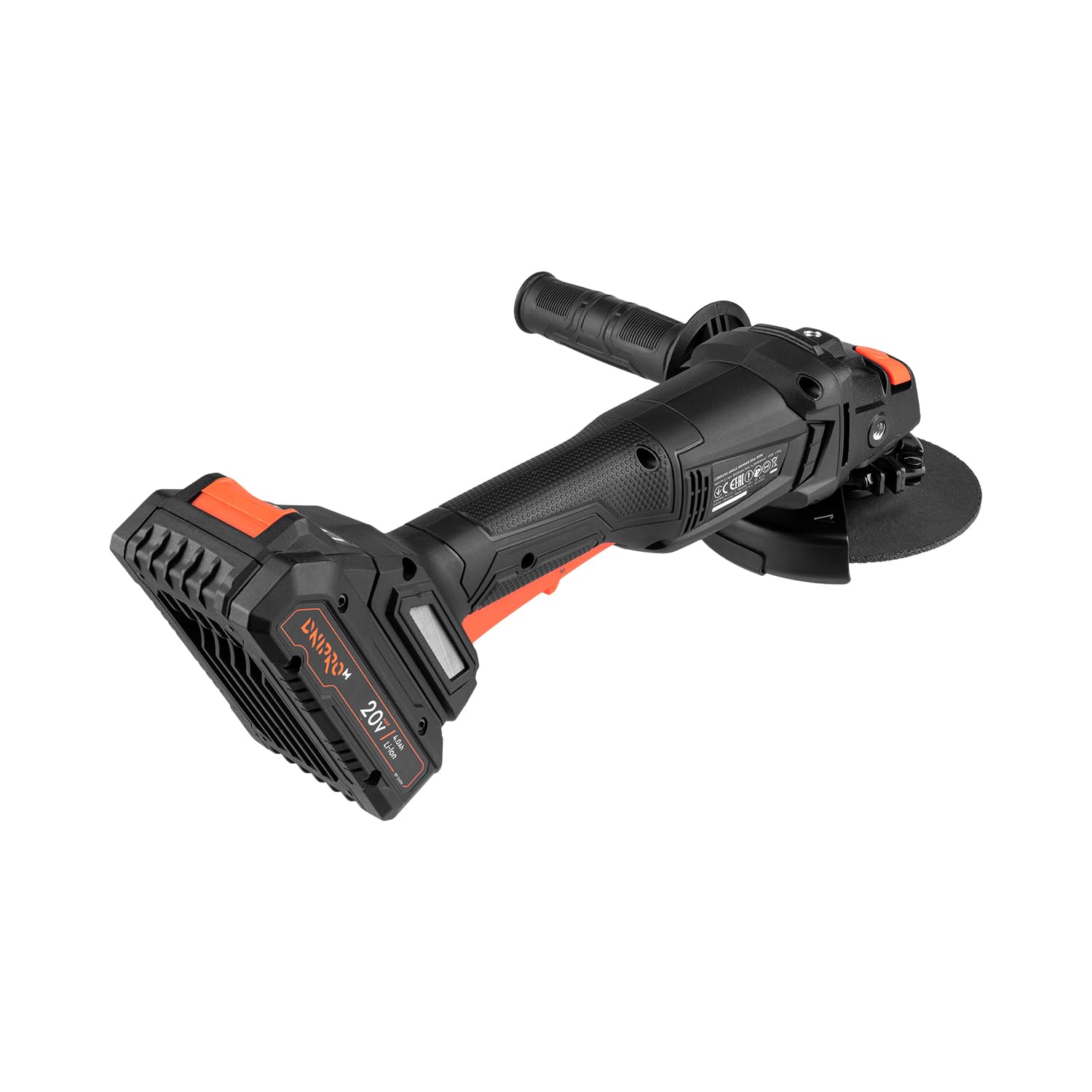 Amoladora Angular Inalámbrica DGA-201M 20V con Batería 4Ah y Cargador - Radial 125 mm 10.000 rpm M14 con Protector de Ajuste Rápido para Corte, Desbaste, Lijado y Eliminación de Óxido - por Dnipro-M