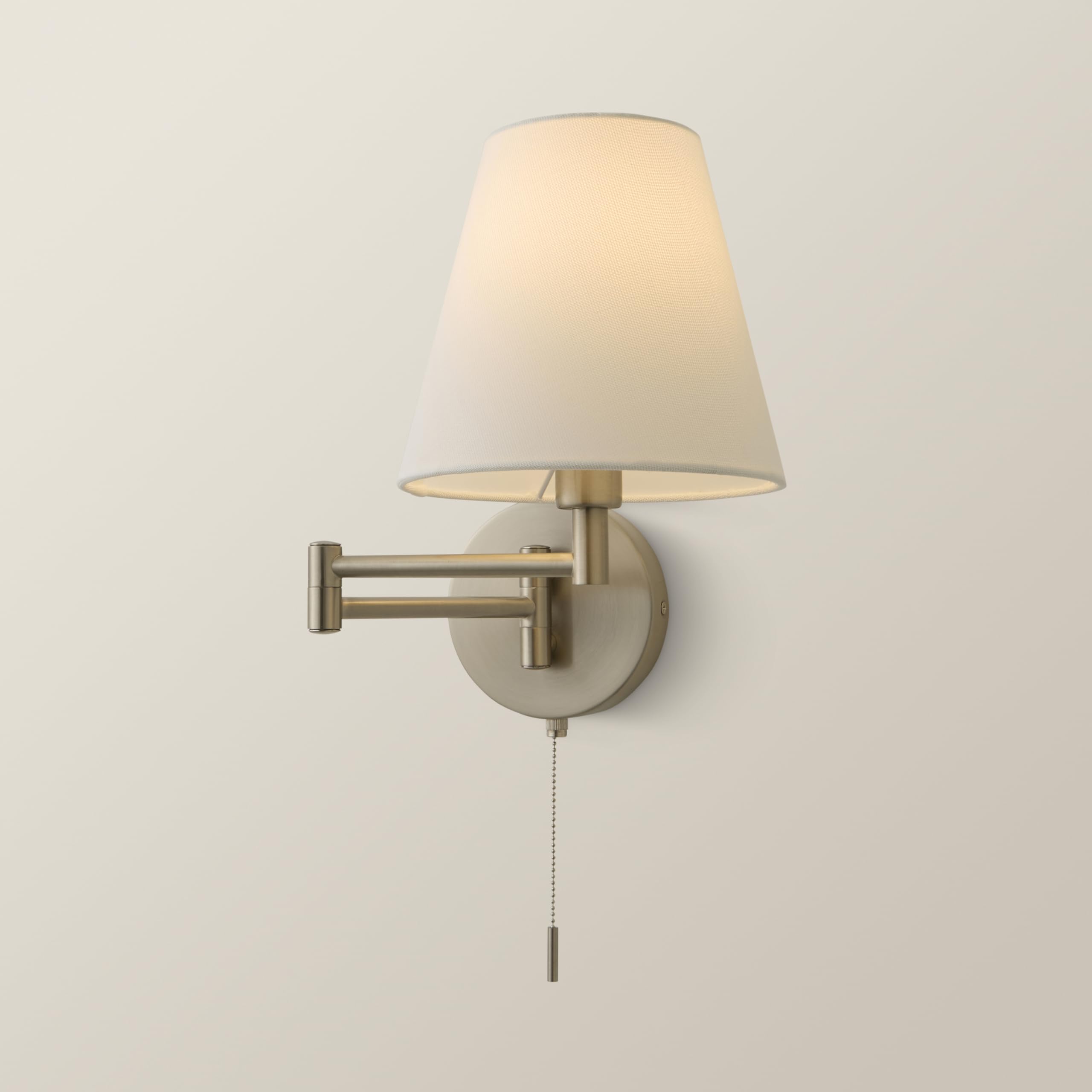 ValueLights | Sonia Pair of Brushed Chrome Swing Arm Wall Lights with Tapered Shade and Bulbs | Wall Light, Home Décor & Improvement Essential | Bulb Included
